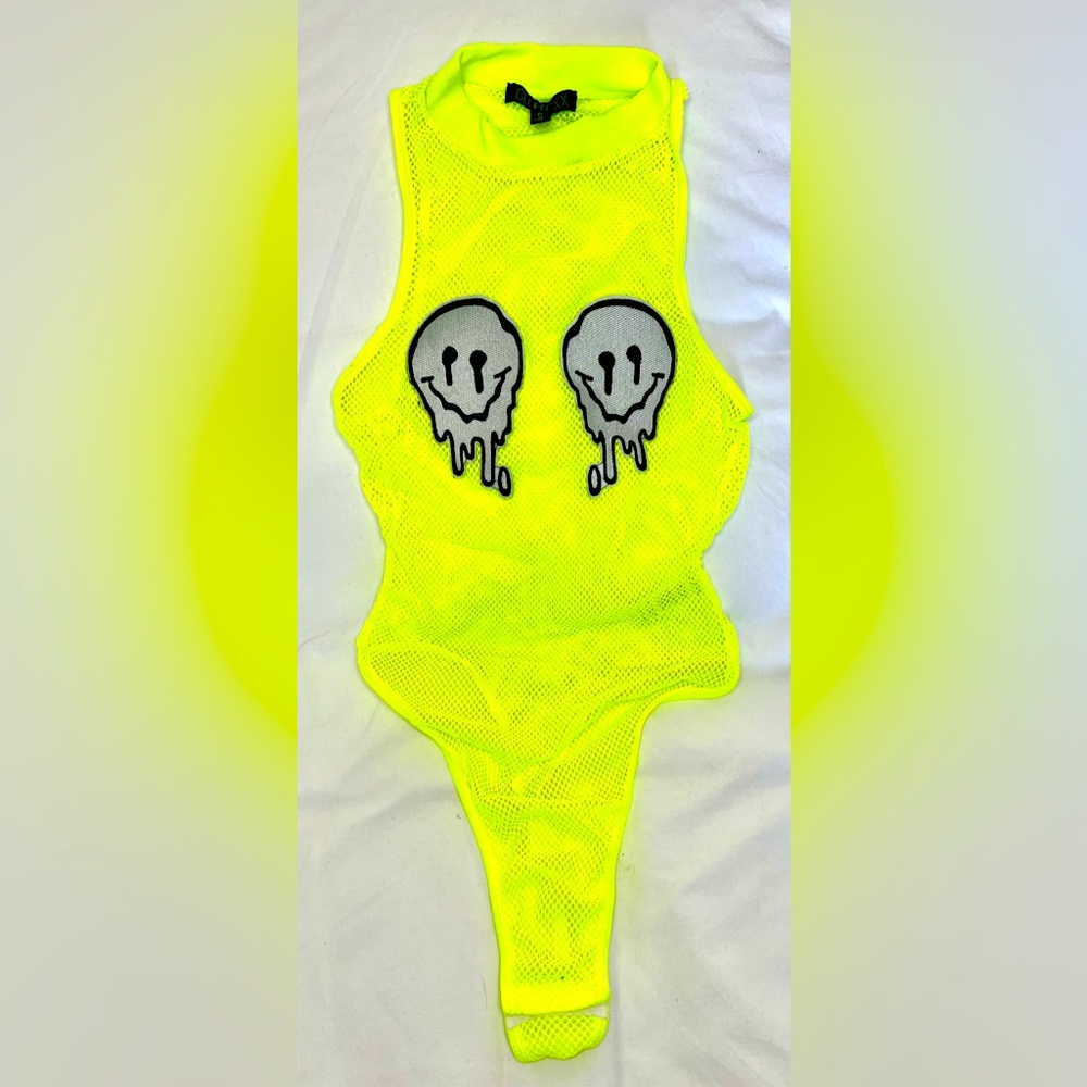 Mesh Acid face body suit neon yellow